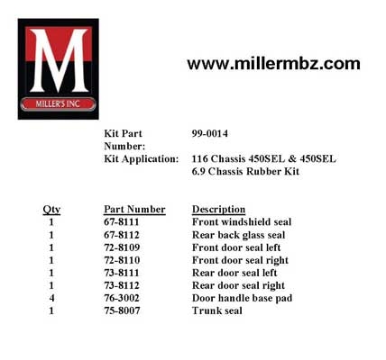 116  450SEL 6.9 CHASSIS RUBBER KIT