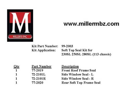 113ch SL SOFT TOP FRAME RUBBER KIT